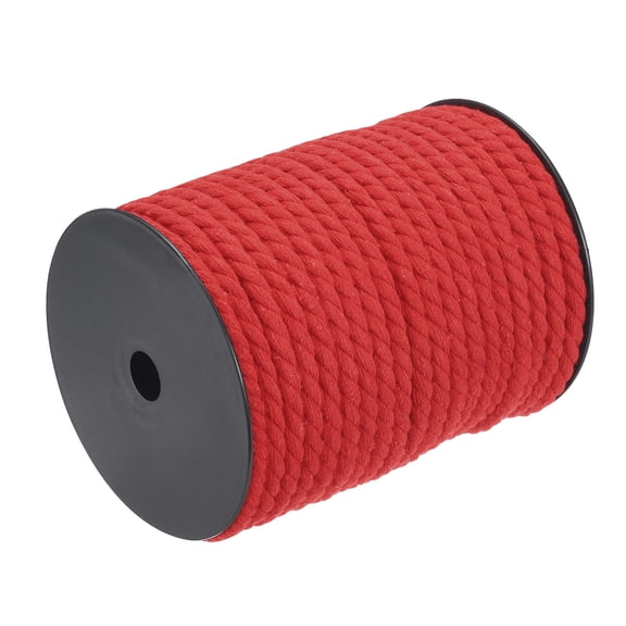 Cotton Rope 3 Strand Twisted Braided Rope Cord, Red 40m/47 Yard 8mm Dia for Wall Hanging, Plant Hanger