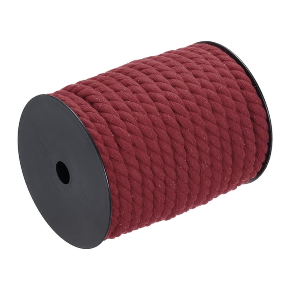 Cotton Rope 3 Strand Twisted Braided Rope Cord, Wine Red 23m/25 Yard 10mm Dia for Wall Hanging