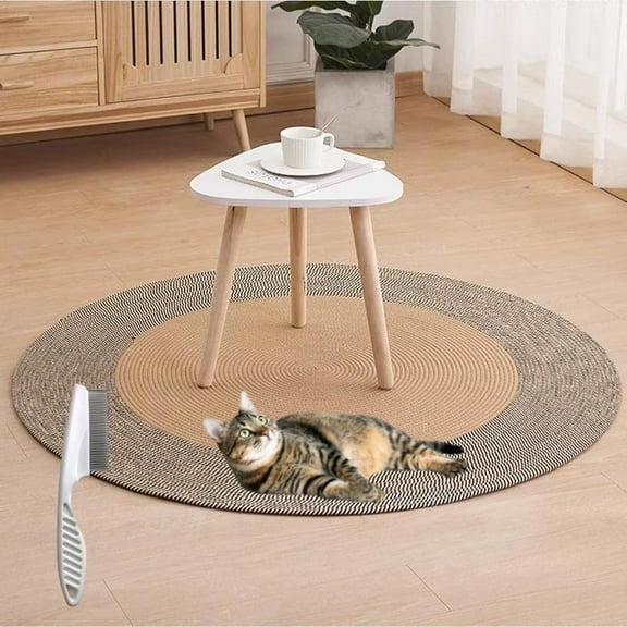 Cotton Rope Area Rug for Cats, Nestoly Cat Scratching Rug, Washable Round Vintage Reversible Woven Tassel Rug, Soft and Stylish Home Accent, Easy Clean, Multiple Sizes (Coffee, 18 Inch)