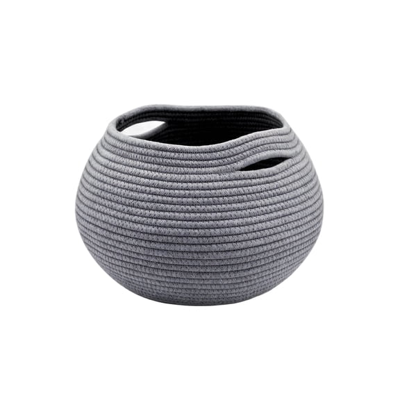 Cotton Rope Basket, 10X8 Inch Gray Round Woven Storage Basket, Small Rope Basket for Home Decor Organization, Decorative Basket for Boho Living Room and Bedroom Storage, Dual