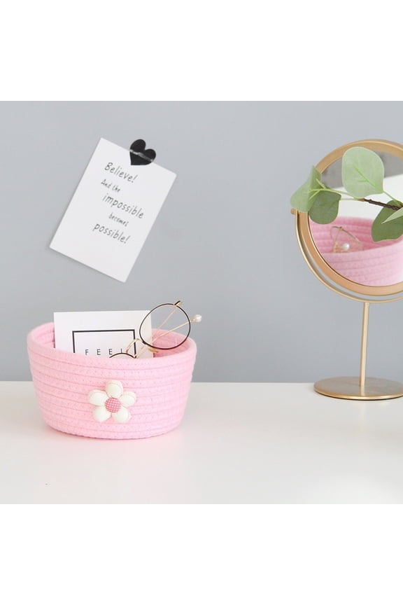 Cotton Rope Basket Small Woven Basket,6.7"x3.5" Woven Baby Toy Basket for Living Room Shelves Desk Decor,Small Floral Storage Basket Pets Toy Keys Snack Gift Container
