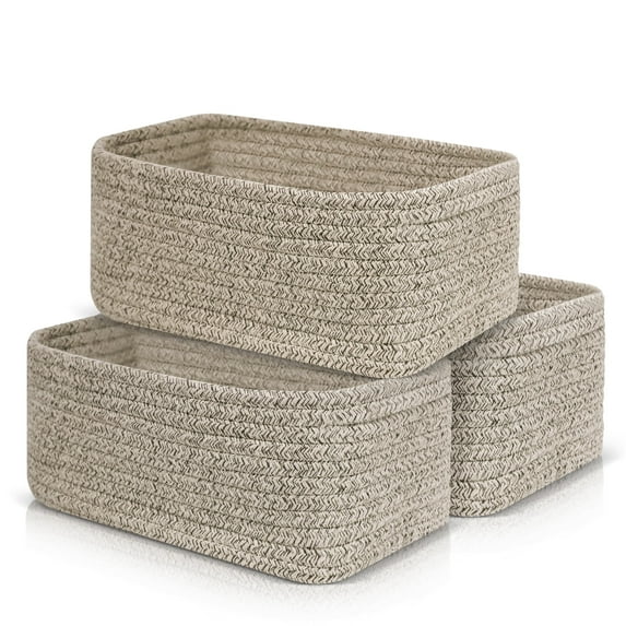 3 Pack Storage Basket, 12"x8"x5"' (8L) Rectangle Woven Baskets for Storage, Cotton Rope Basket for toys, Towel Baskets for Bathroom, Closet Organizer Bins Shelves Organizer, Decorative Basket(Brown)
