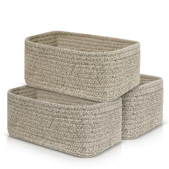 3 Pack Storage Basket, 12"x8"x5"' (8L) Rectangle Woven Baskets for Storage, Cotton Rope Basket for toys, Towel Baskets for Bathroom, Closet Organizer Bins Shelves Organizer, Decorative Basket(Brown)
