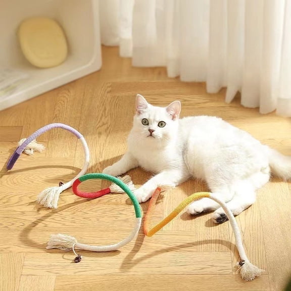 Cotton Rope Cat Chew Toys, Kitten Teething Snake Toy with Catnip for Dental Care, Orange/Purple/Multicolor 70cm Safe Cotton Rope, Interactive Play to Freshen Breath & Relieve Boredom, Pet Toys