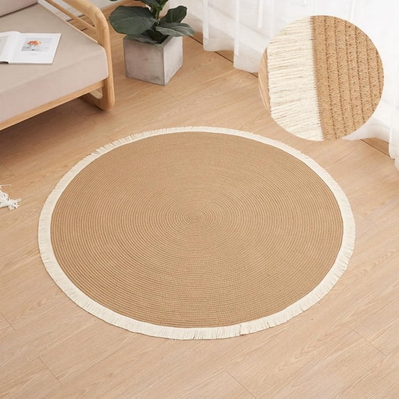 Cotton Rope Cat Rug, Washable Round Cat Scratch Mat with Tassels, Reversible Non-Slip Boho Area Rug for Indoor Cats, Soft Scratching Pad to Protect Furniture, Home Decor for Living Room Bedroom