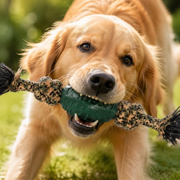 Cotton Rope Dog Toy, Camouflage Bowling Ball for Aggressive Chewers and Interactive Play