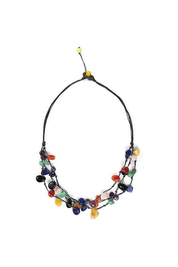 Cotton Rope Floating Multi Stone Triple Strands Necklace
