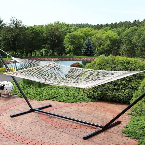Cotton Rope Hammock for Outside - 450-Pound Capacity Indoor or Outdoor Hammock with Spreader Bars - Natural