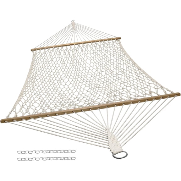 Cotton Rope Hammock with Spreader Bars 450 lb Capacity Natural