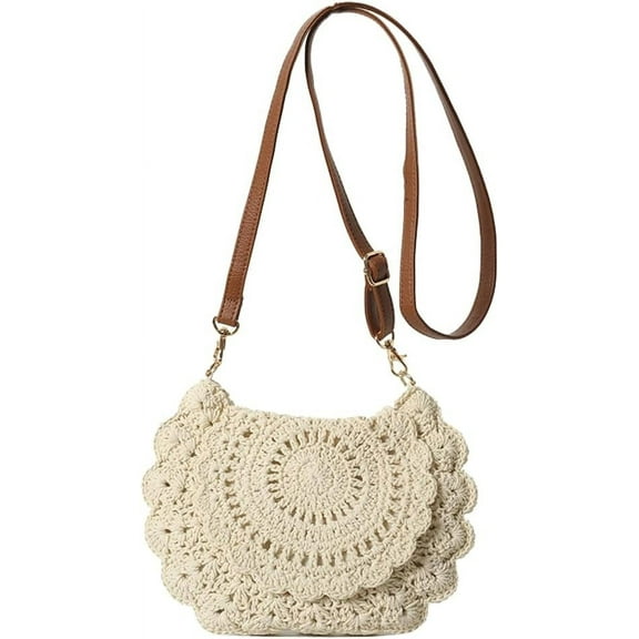 Cotton Rope Handbag for Women Countryside Style Knit Tote Purse Floral Summer Beach Bag Trendy Hobo Bag Vacation 2024
