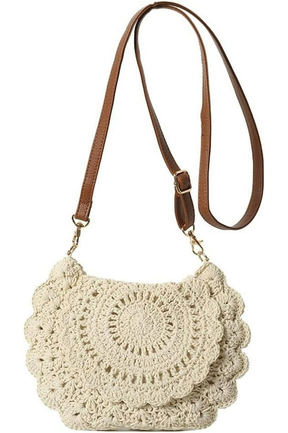 Cotton Rope Handbag for Women Countryside Style Knit Tote Purse Floral Summer Beach Bag Trendy Hobo Bag Vacation 2024