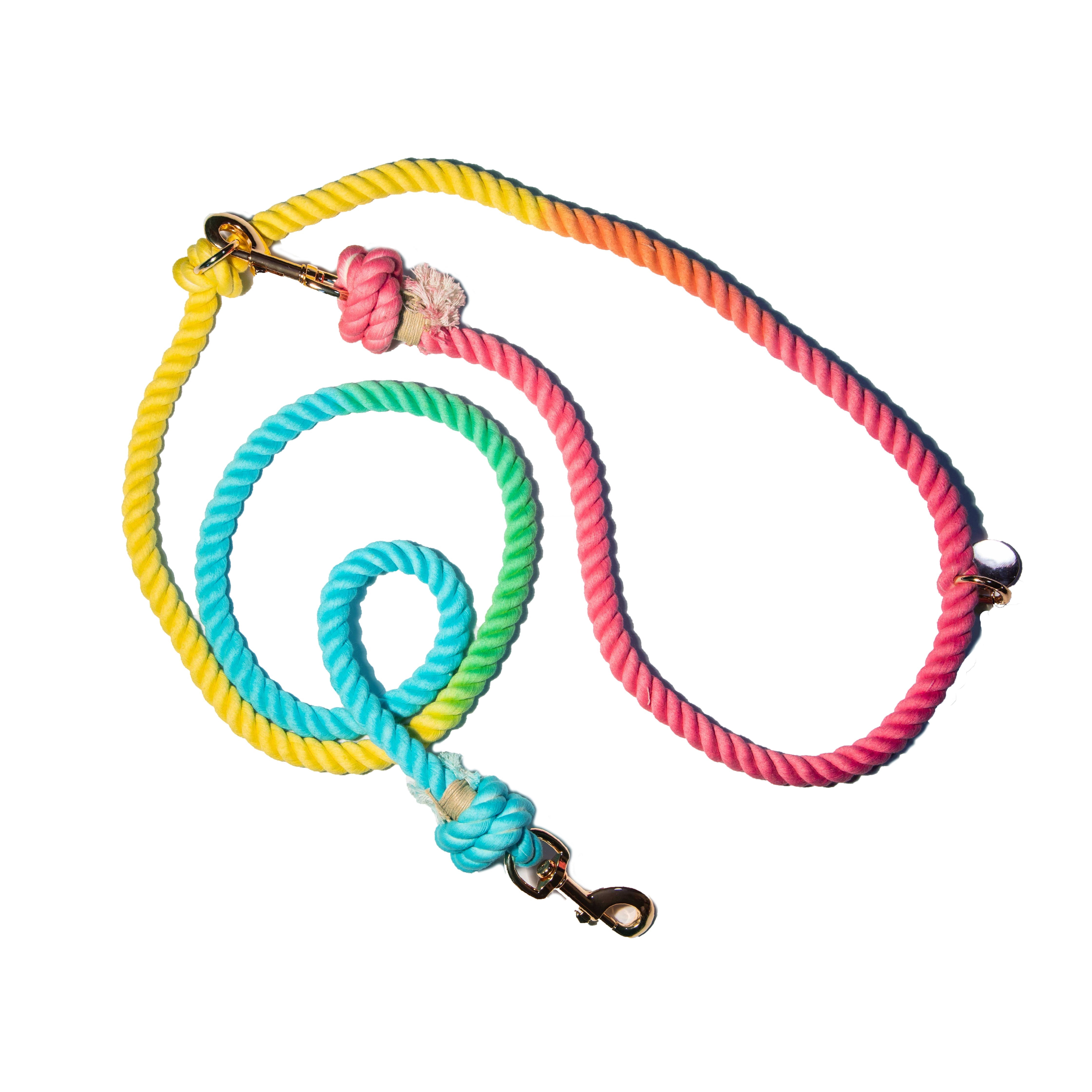 Glow Pups 7.5 Foot Cotton Rope Rainbow All Lifestages Adjustable Hands-Free Dog Standard Leash, Multicolor