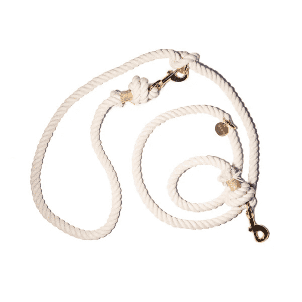 Coastal Chic Cotton Rope Dog Hands-Free Leash, Adjustable, 88 Inch, White - Glow Pups