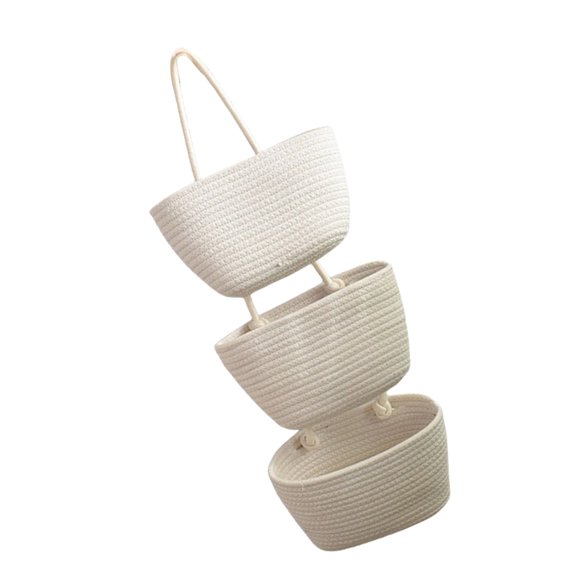 Cotton Rope Hanging Basket Organizers Functional 3 Tiered Cotton Rope Hanging Organizers Basket for Household Home Use