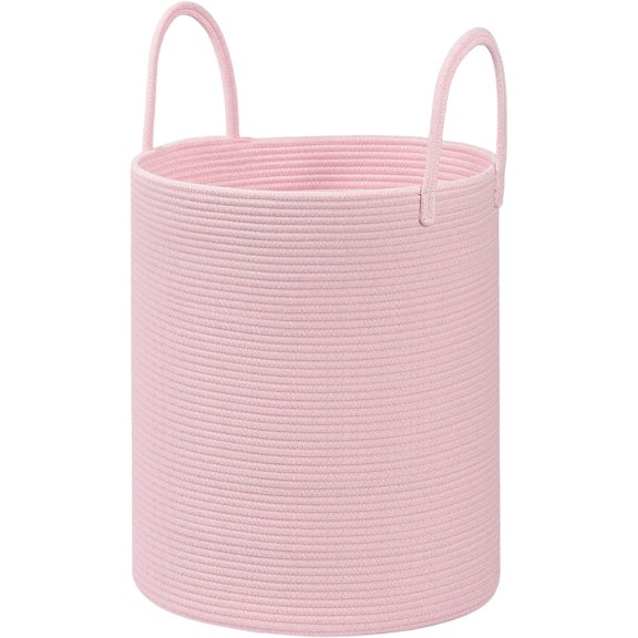 Cotton Rope Laundry Basket Hamper for Girls Kids Baby Nursery Hamper Bin Woven Blanket Basket for Living Room cute baby laundry basket Storage Basket for Nursery Toy Storage Bin&Box(Pink)