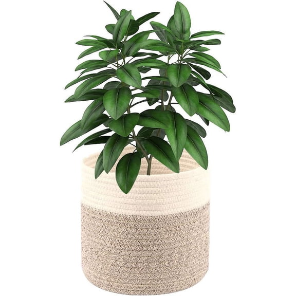 Cotton Rope Plant Basket Modern Woven Pot Indoor Planter Up to 8 Inch Storage Organizer Rustic Home Dcor 85''x85'' Grey&White