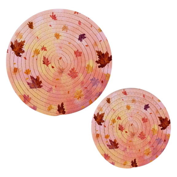 Cotton Rope Pot Holder Set of 2 Kitchen Trivets Autumn Leaves Falling Potholdersfor Hot Pans & Dishes