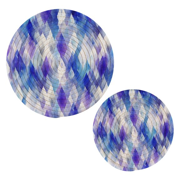 Cotton Rope Pot Holder Set of 2 Kitchen Trivets Blue and Purple Rhombus Shapes Potholdersfor Hot Pans & Dishes