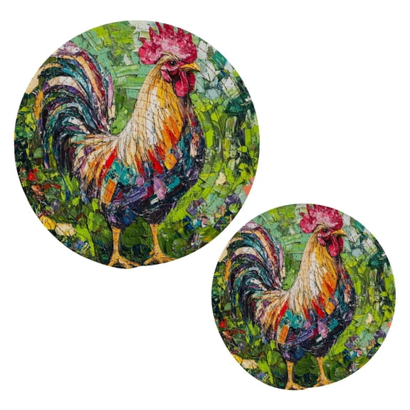 Cotton Rope Pot Holder Set of 2 Kitchen Trivets Chickens Painted in Oil Potholdersfor Hot Pans & Dishes