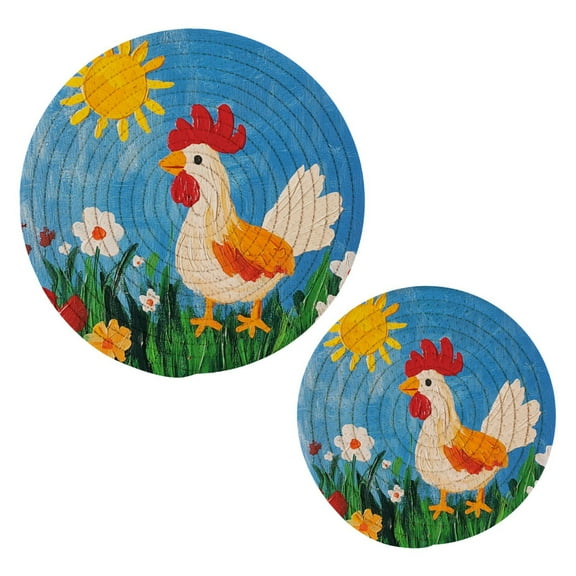 Cotton Rope Pot Holder Set of 2 Kitchen Trivets Cute Rooster Potholdersfor Hot Pans & Dishes