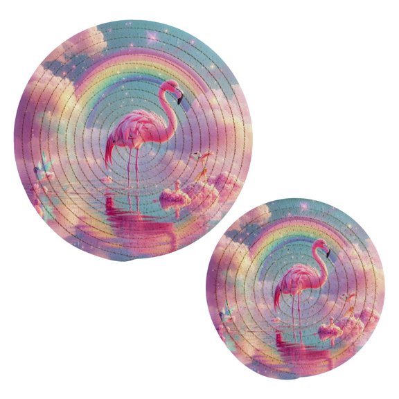 Cotton Rope Pot Holder Set of 2 Kitchen Trivets Flamingo in The Water Potholdersfor Hot Pans & Dishes