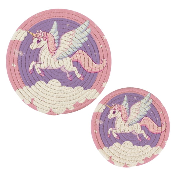 Cotton Rope Pot Holder Set of 2 Kitchen Trivets Flying Unicorn with Wings Potholdersfor Hot Pans & Dishes