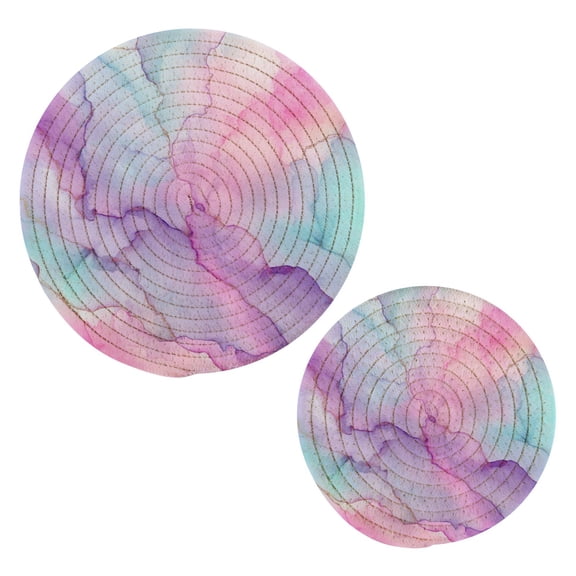 Cotton Rope Pot Holder Set of 2 Kitchen Trivets Pastel Pink Marble Texture Potholdersfor Hot Pans & Dishes