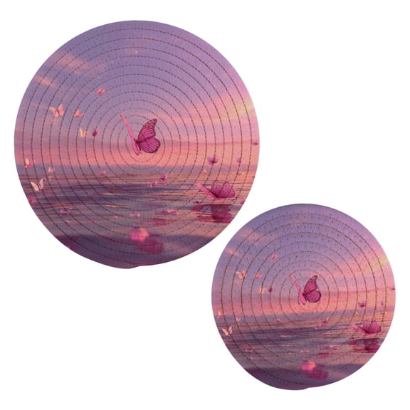 Cotton Rope Pot Holder Set of 2 Kitchen Trivets Pink Butterflies Flying Potholdersfor Hot Pans & Dishes