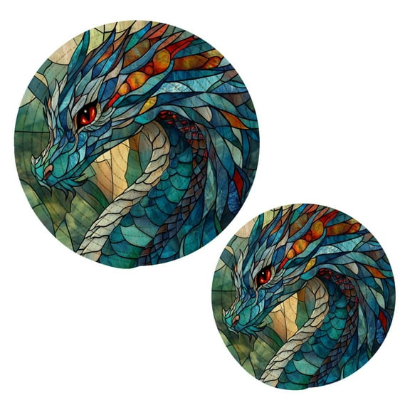Cotton Rope Pot Holder Set of 2 Kitchen Trivets Stained Glass Dragon Potholdersfor Hot Pans & Dishes
