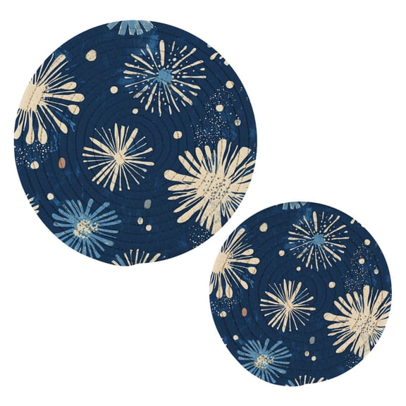 Cotton Rope Pot Holder Set of 2 Kitchen Trivets Stylized Fireworks Potholdersfor Hot Pans & Dishes