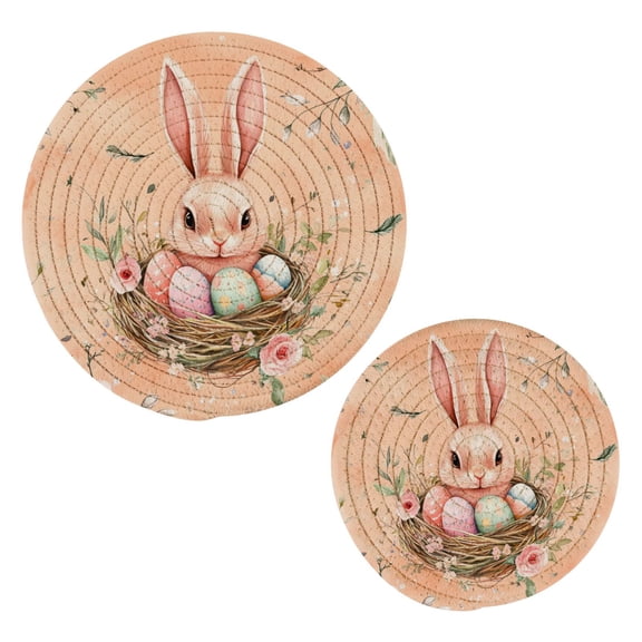 Cotton Rope Pot Holder Set of 2 Kitchen Trivets Watercolor Easter Pattern Potholdersfor Hot Pans & Dishes