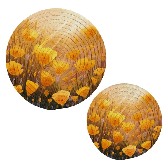 Cotton Rope Pot Holder Set of 2 Kitchen Trivets Yellow Flower Field Potholdersfor Hot Pans & Dishes