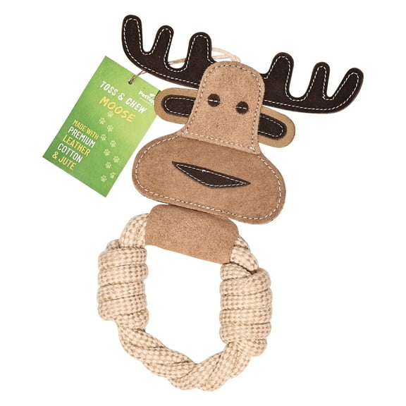 Cotton Rope Ring Dog Chew Toy for Small Dogs & Puppies - Durable Leather Dog Toy for Light Chewers - Natural & Perfect Puppy Toy for Chewing Exercise & Dental Health (Moose)