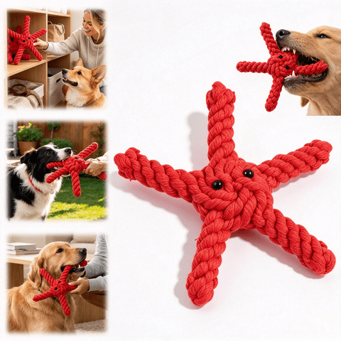 Cotton Rope Starfish Dog Chew Toy, Interactive Teeth Cleaning Pet Toy, Red 17cm Durable Chew Toy for Medium Large Dogs Indoor Outdoor Play Training