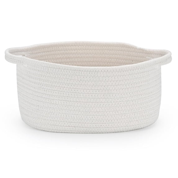 Cotton Rope Storage Basket 11.8"x7.9"x4.7" Small Woven Empty Gift Basket with Handles, Makeup Organizer & Vanity Bin for Bedroom Bathroom White 1PCS