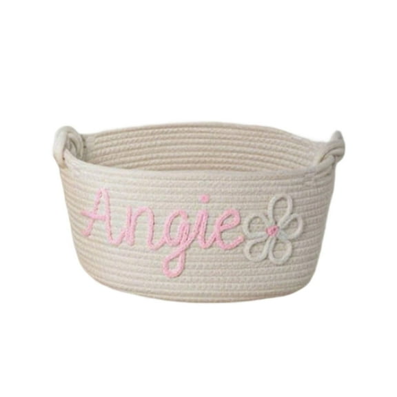 Cotton Rope Storage Basket,Custom_Baby Gift Basket, Personalized _Baby Show Gift Basket with Name, Children's Toy Storage Box,_Baby Name Basket, Baby Gift Bedroom Birthday(Pink,L)