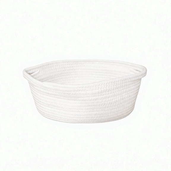 Cotton Rope Storage Basket, Decorative Organizer for Closet Bathroom Vanity Desktop, Natural White & Beige