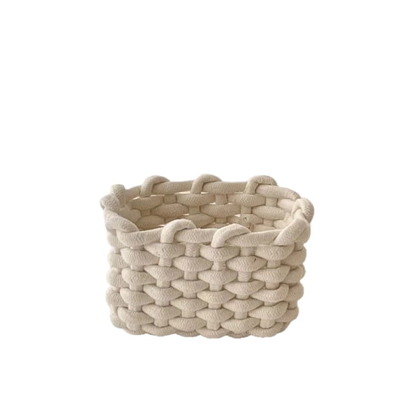 Cotton Rope Storage Basket,Desktop Cosmetic Organizer,Household Miscellaneous Sorting Box,Handmade Fabric Lidded Storage Bin For Entryway Vanity Desk 7.87×5.91×5.12in