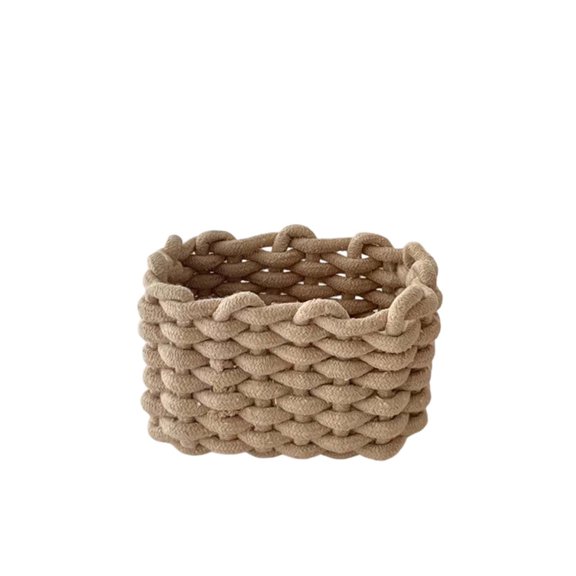 Cotton Rope Storage Basket,Desktop Cosmetic Organizer,Household Miscellaneous Sorting Box,Handmade Fabric Lidded Storage Bin For Entryway Vanity Desk 7.87×5.91×5.12in