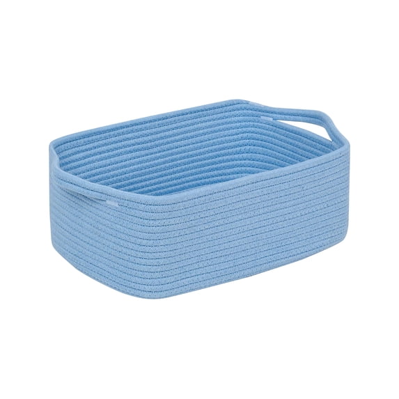 Cotton Rope Storage Basket, Sky Blue, 1 Piece Rectangular Woven Basket with Built-in Handles, For Organizing Bedroom Closet Bathroom Living Room Nursery Towels Clothes Toys Snacks Household Supplies