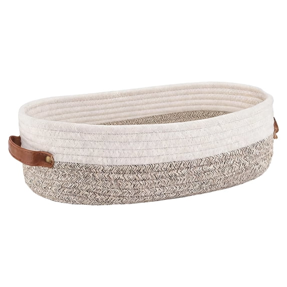 Cotton Rope Storage Basket With Handles, Round Woven Organizer For Toys Plants Snacks, Boho Home Decor Basket Natural(3.9"*5.9"*13",D)