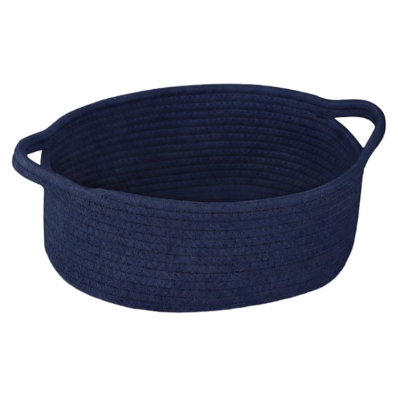 Cotton Rope Storage Basket, Woven Handled Toy Box for Nursery and Living Room, Baby Toy Organizer with Soft Handles, Navy Blue