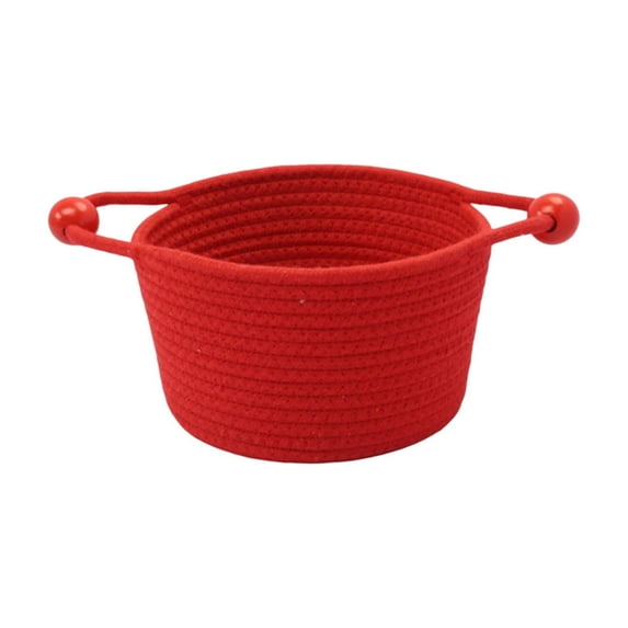 Cotton Rope Storage Basket with Beaded Grips – Multi-Use Desktop Bin for Organizing Small Items, Home Office and Nursery Decor