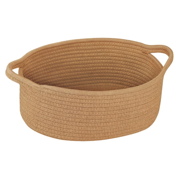 Cotton Rope Storage Basket with Handles, Braided Laundry Hamper for Living Room or Nursery, Soft Round Bin Camel