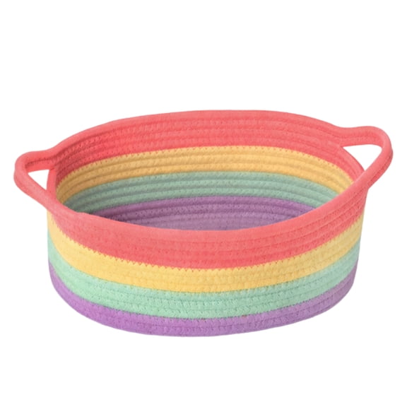 Cotton Rope Storage Basket with Handles, Braided Laundry Hamper for Living Room or Nursery, Soft Round Bin