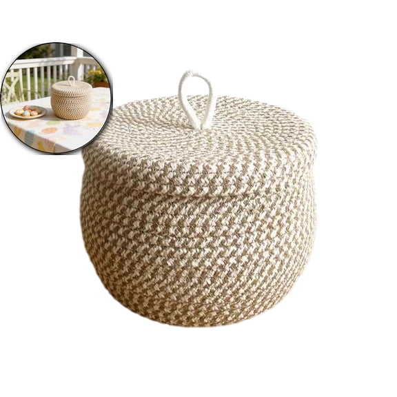 Cotton Rope Storage Basket with Lid, Round Basket with Lid, Decorative Small Woven Baskets for Organizing for Home Storage, Living Room