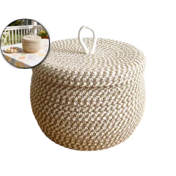 Cotton Rope Storage Basket with Lid, Round Basket with Lid, Decorative Small Woven Baskets for Organizing for Home Storage, Living Room