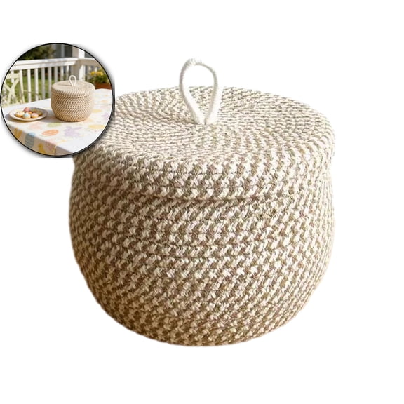 Cotton Rope Storage Basket with Lid, Round Basket with Lid, Decorative Small Woven Baskets for Organizing for Home Storage, Living Room