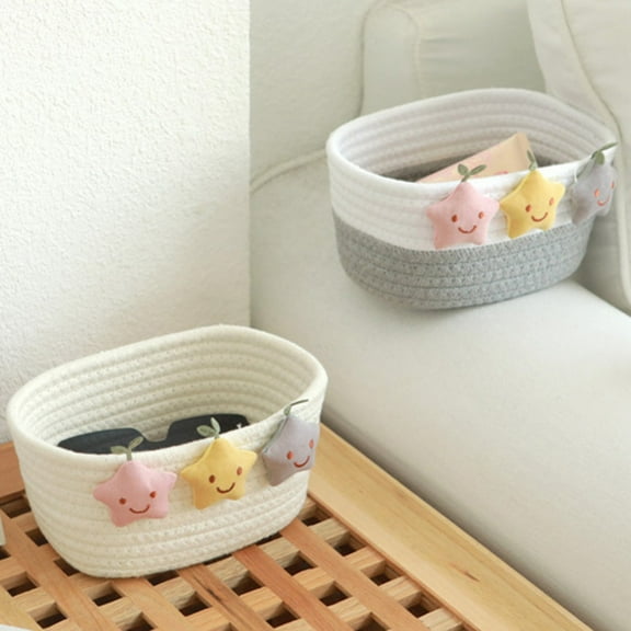 Cotton Rope Storage Baskets Bin Set of 2 Small Storage Cube Organizer Foldable Decorative Woven Basket for Clothes, Toy, Makeup, Books, Towels, Nursery