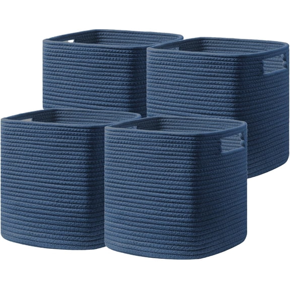 Cotton Rope Storage Baskets Navy Blue 4Pack-12 X 12 X 12 Inch Home Organizing